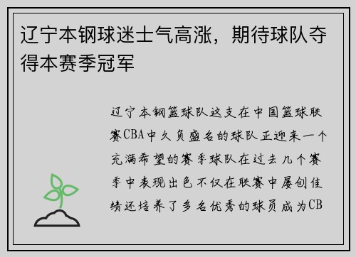 辽宁本钢球迷士气高涨，期待球队夺得本赛季冠军